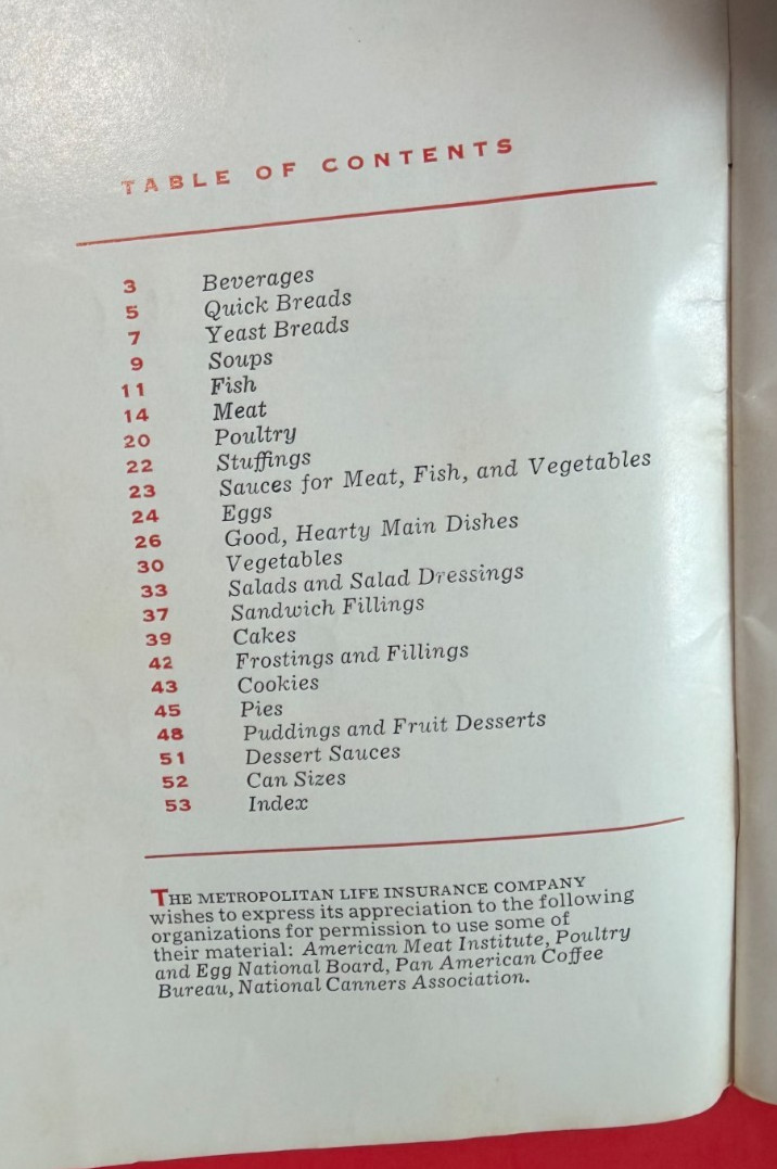 Metropolitan Cook Book 1957 ~ Metropolitan Life Insurance Company ~ 56 Pages