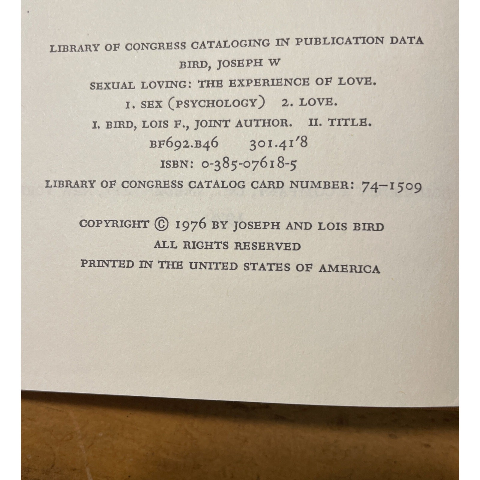 Sexual loving: The experience of love by Joseph W. Bird; Lois F. Bird