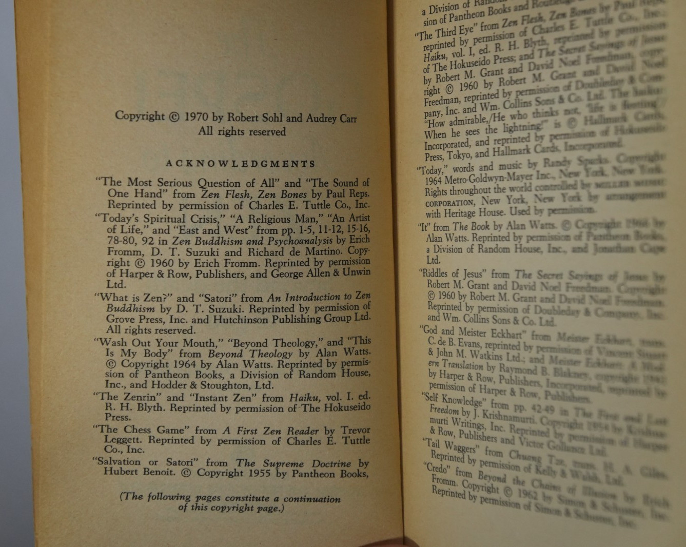 The Gospel According to Zen edited by Robert Sohl and Audrey Carr DD 9731 1970