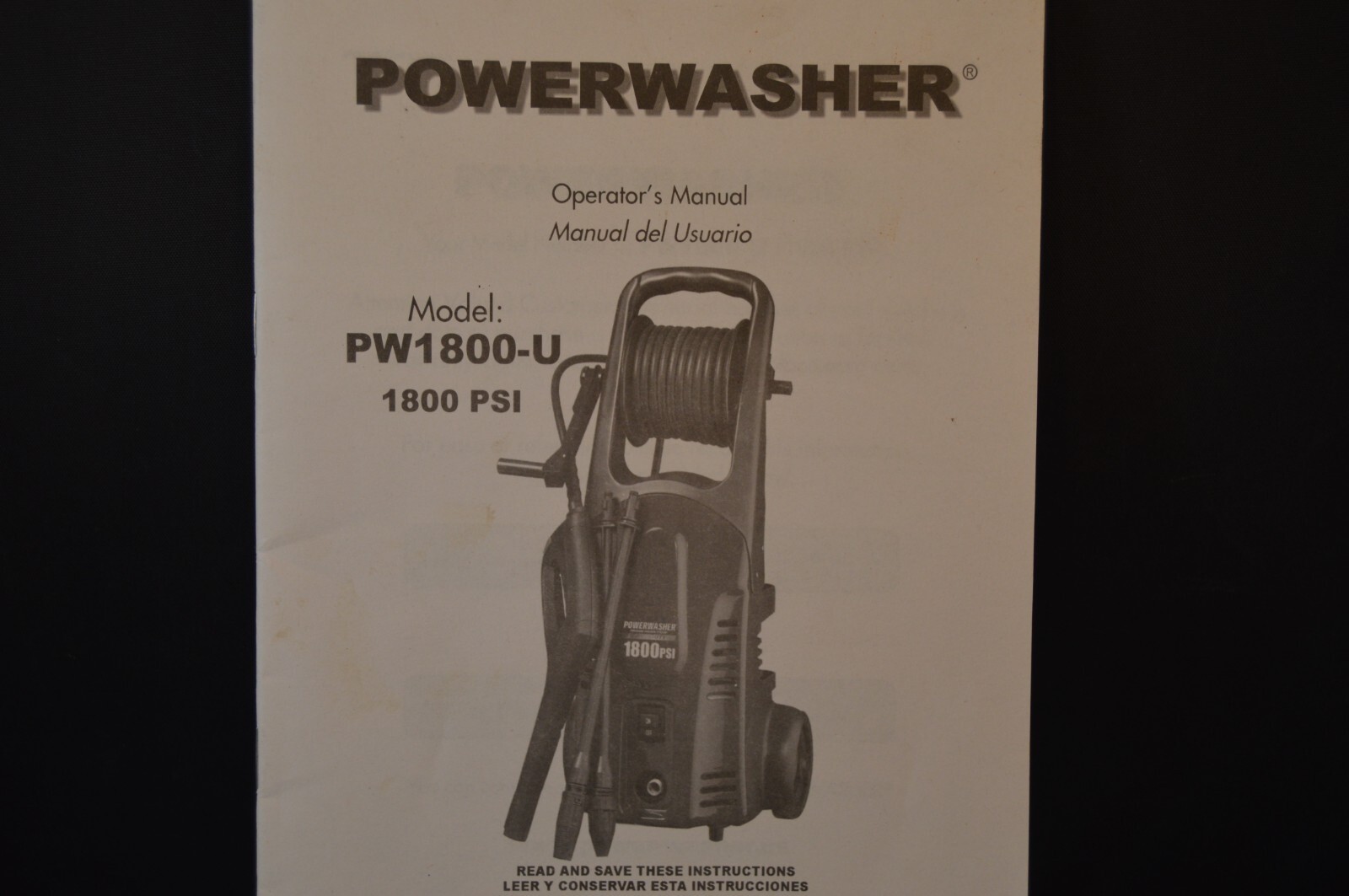 POWERWASHER Model PW1800-U „OPERATOR’S MANUAL“ 1800 PSI 26 Pages INSTRUCTIONS