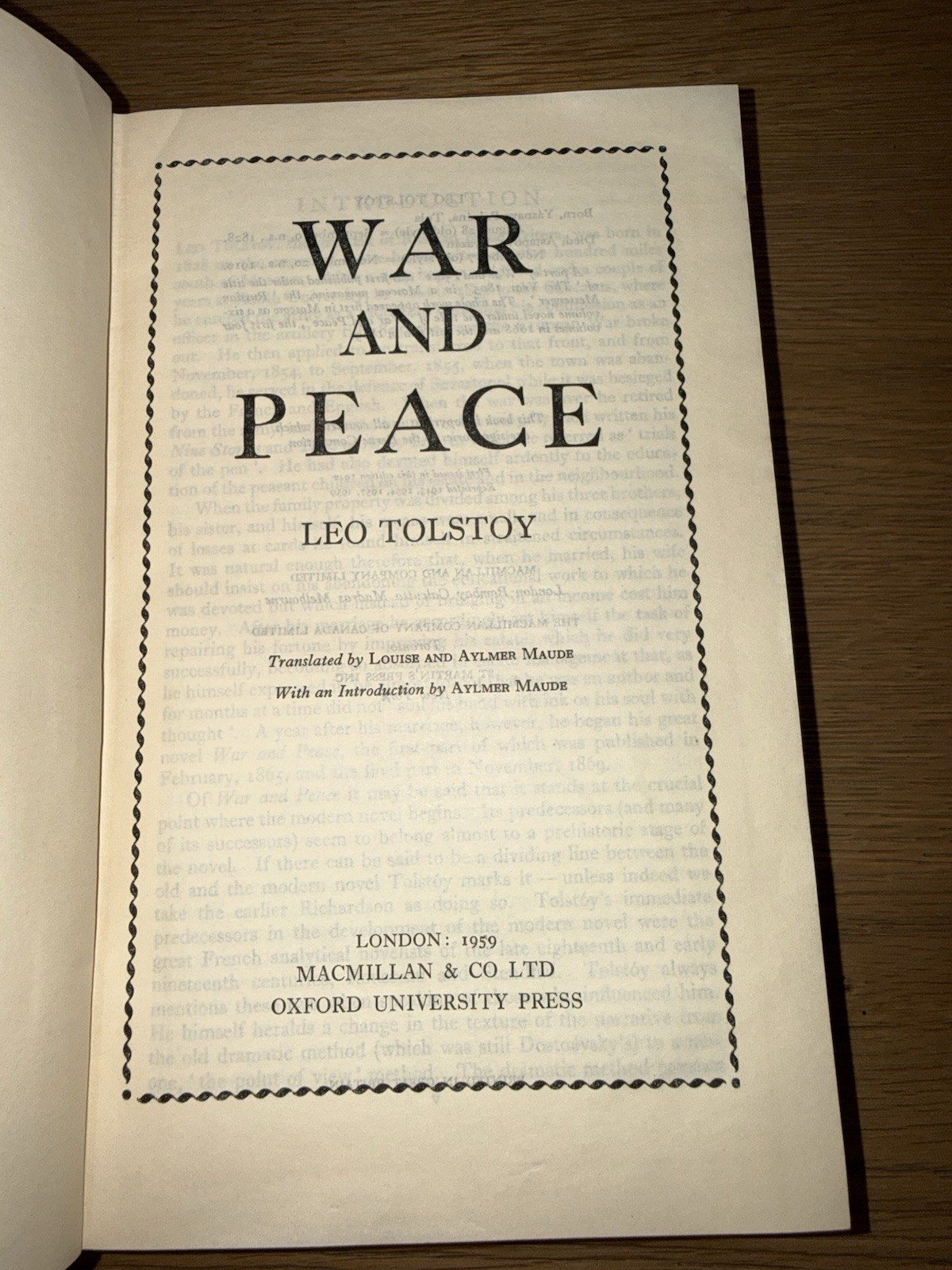 Leo Tolstoy “War and Peace” Oxford World’s Classics 1959 HC w/ Map