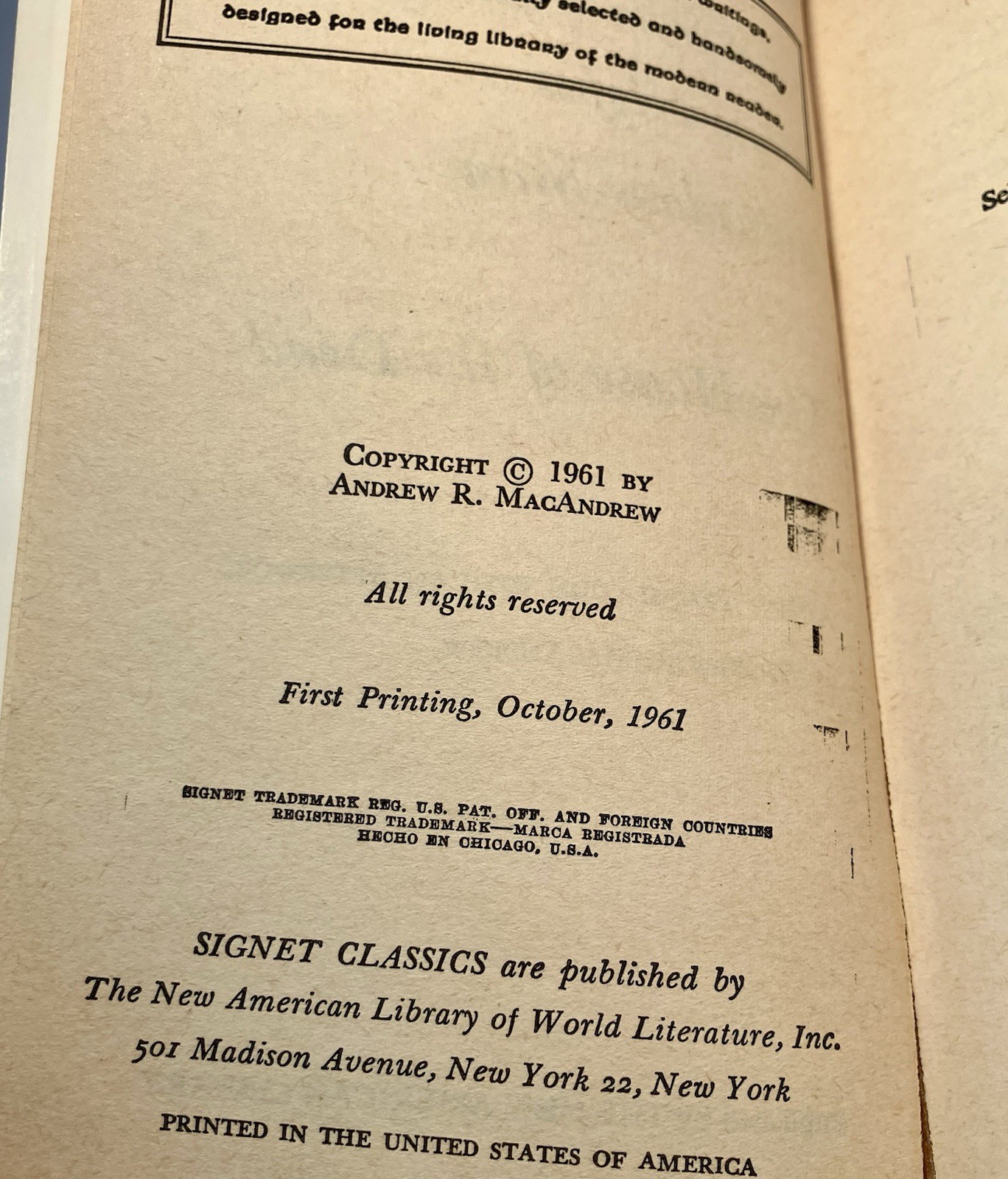 NOTES FROM UNDERGROUND & Other – Dostoyevsky – Signet Classics 1961 – Vintage PB