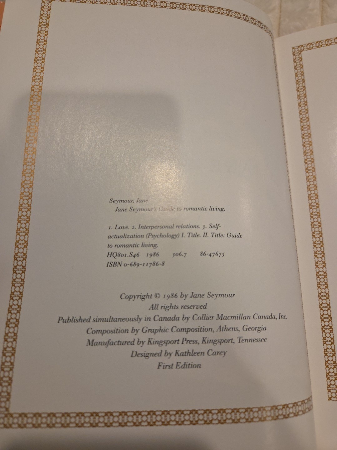 Jane Seymour’s Guide to Romantic Living by Seymour, Jane First Edition 1986
