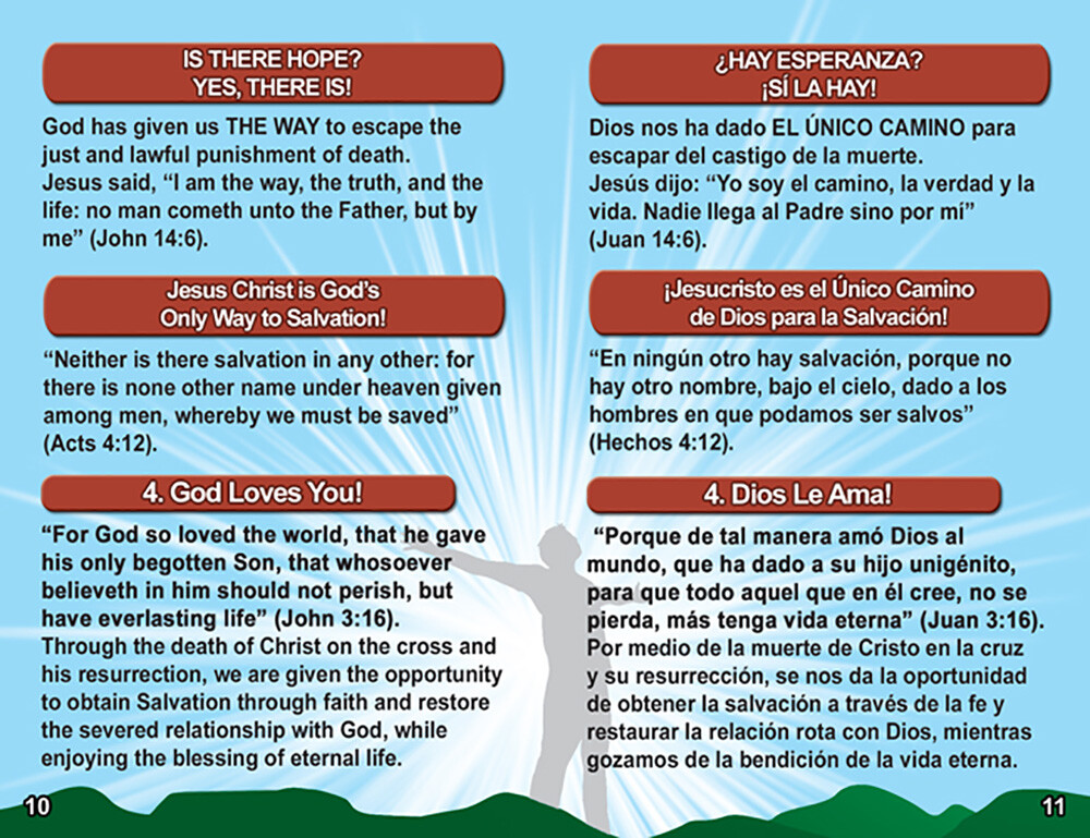 Bible Gospel Tracts: English/Spanish, Pack of 40 in 4 Covers, 20 Pages Each