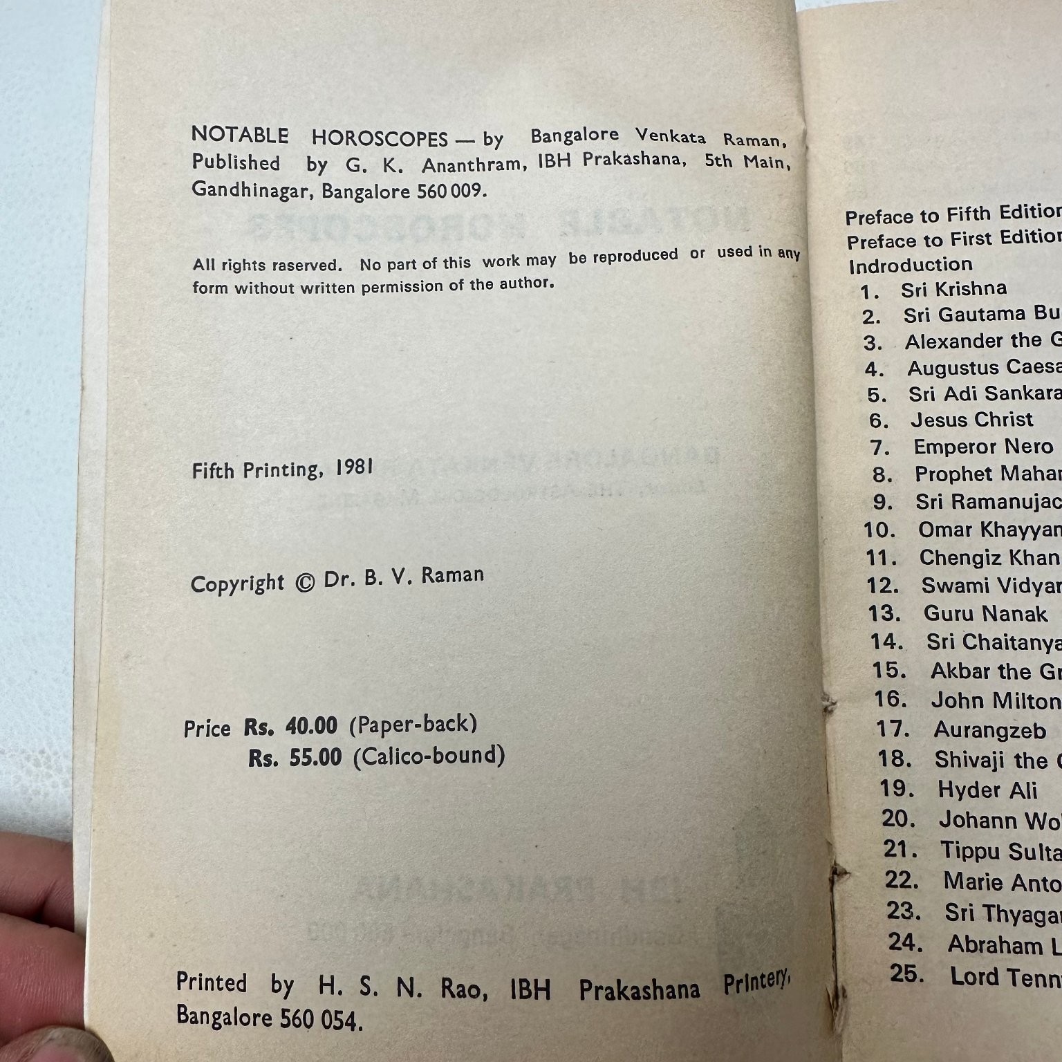 Notable Horoscopes B.V. Raman 1981 Fifth Printing Astrology IBH PB