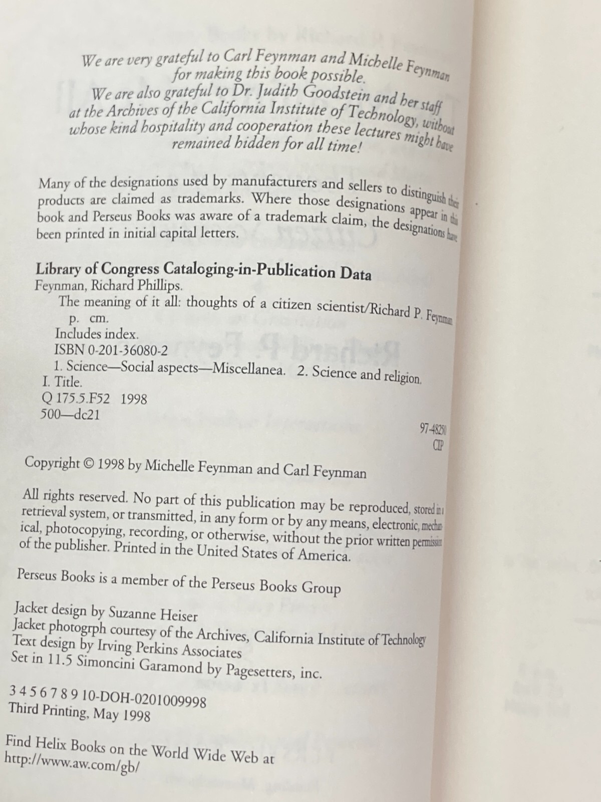 The Meaning of It All: Thoughts of a Citizen- Scientist by Feynman, Richard P.