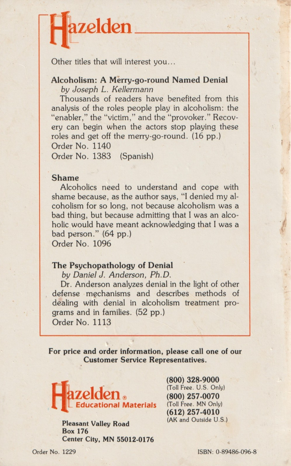 Dealing with Denial, Hazelden, 1975, 32 pages, Alcoholics Anonymous, Al-Anon