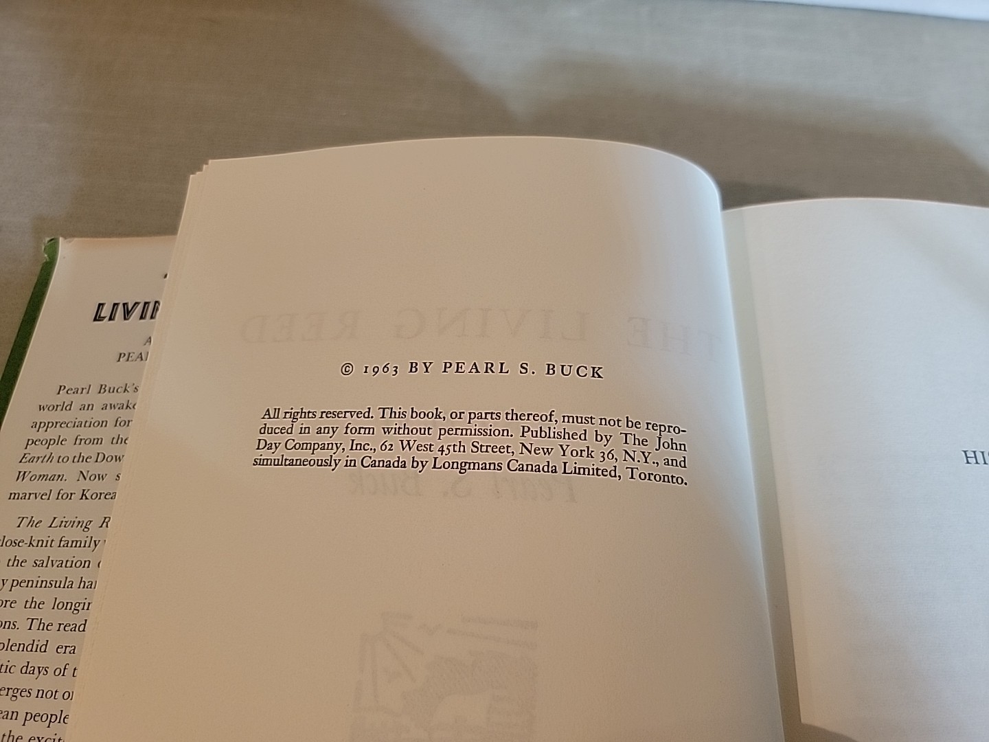 The Living Reed by Pearl S. Buck (1963) 1st Edition BCE Hardcover DJ Korea
