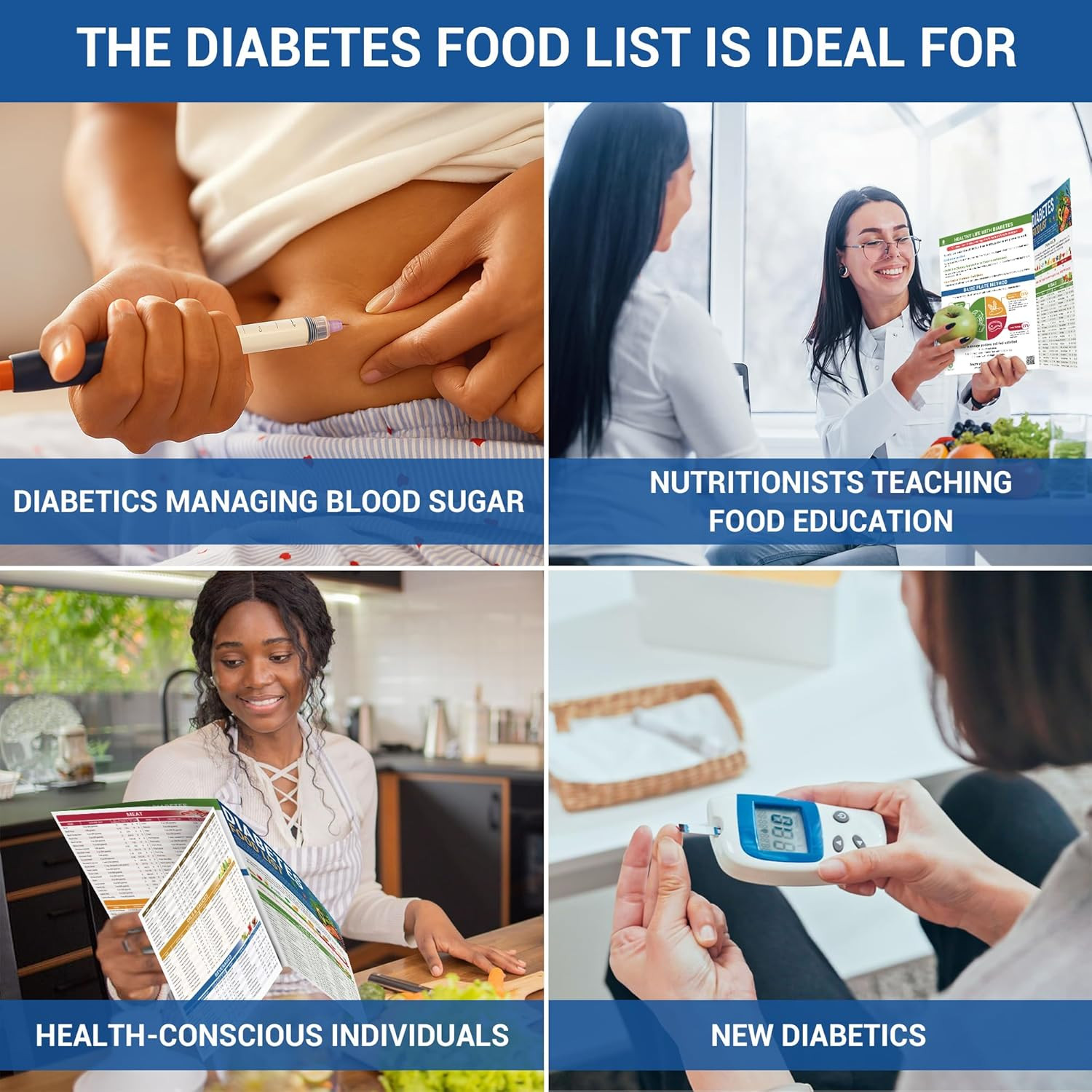 5 Pack Laminated Diabetes Food List Chart & Meal Planner for Type 1 & 2