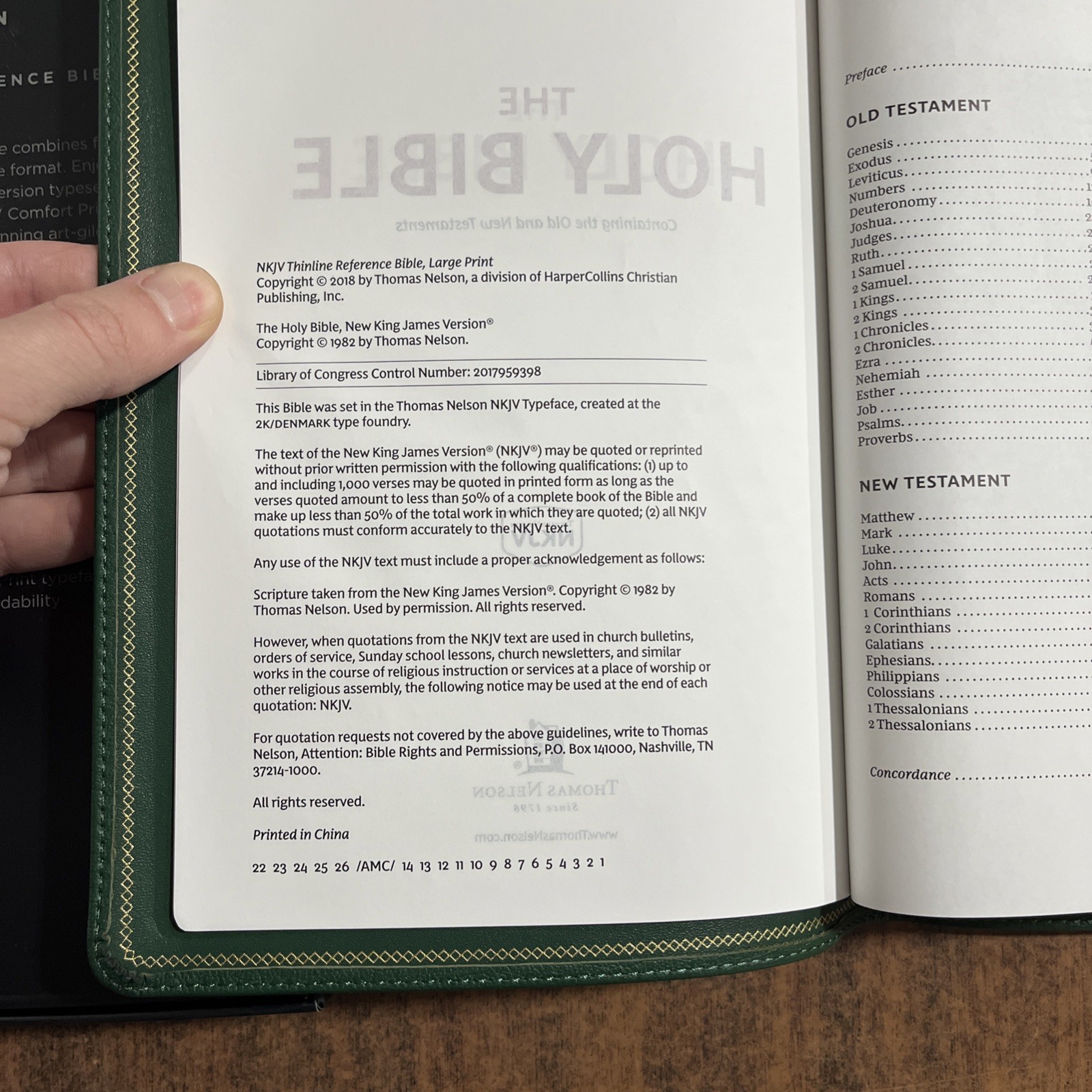 NKJV Large Print Thinline Reference Bible – Green Goatskin Genuine Leather