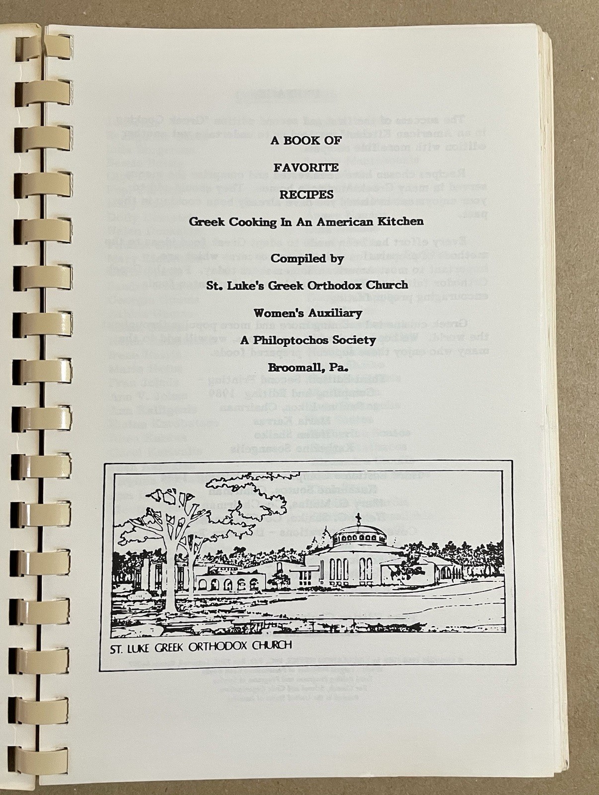 Greek Cooking Cookbook, St. Luke’s Greek Orthodox Church, Broomall, PA, 1989 VG+