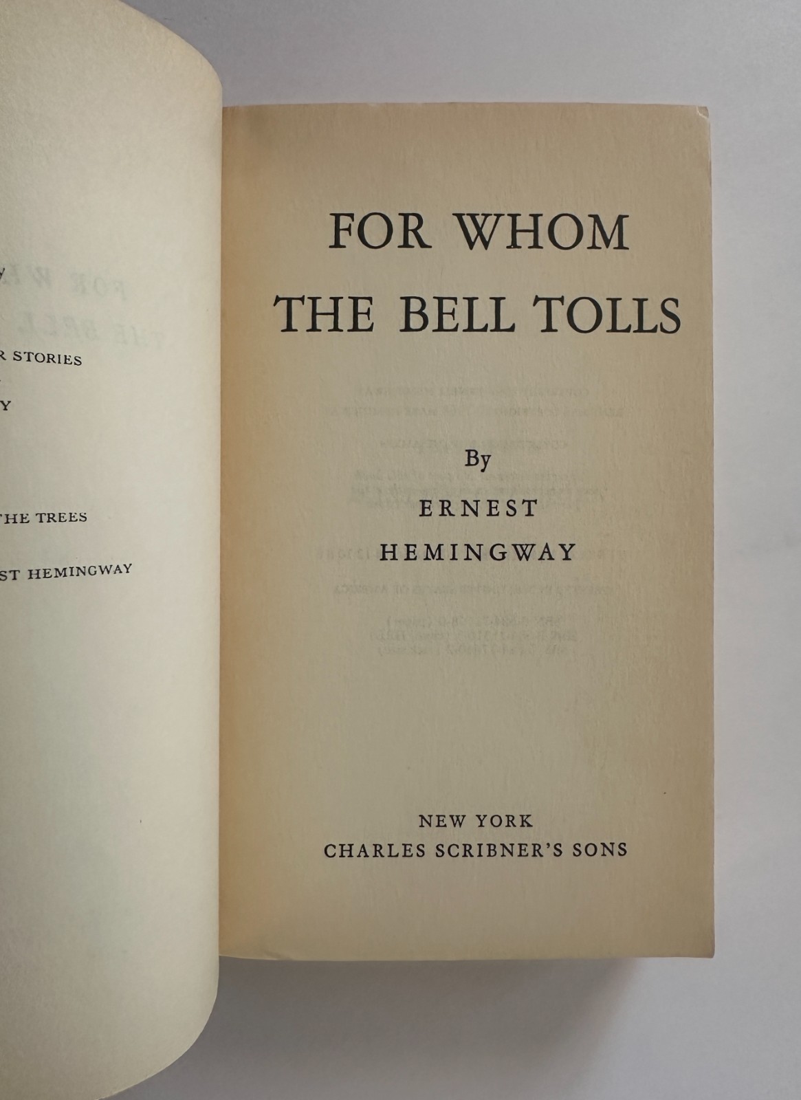 ERNEST HEMINGWAY For Whom the Bell Tolls | 1982 Scribner Mass Market Paperback