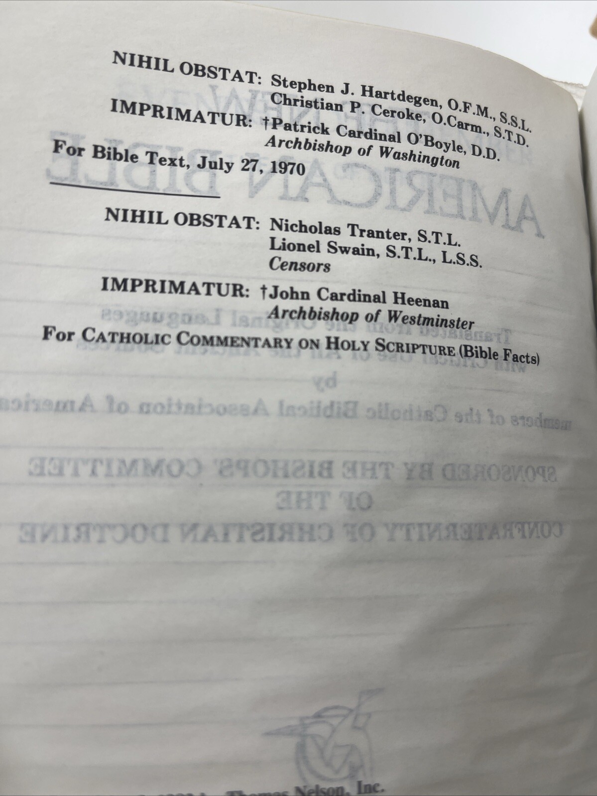Holy Bible New American Bible Catholic Bible Publishers 1983 Thomas Nelson NEW