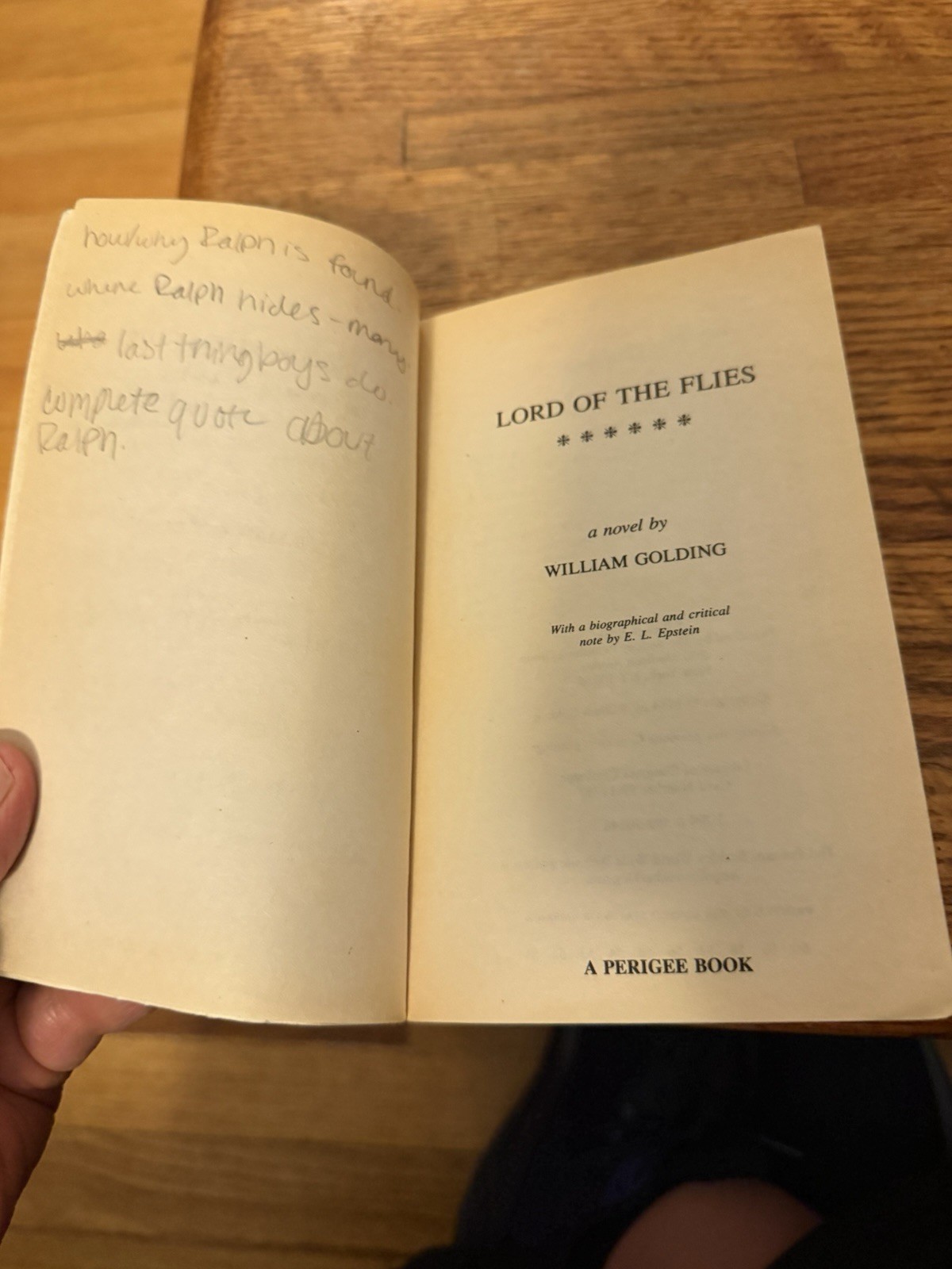 William Golding Lord of the Flies Paperback Perigee Book Berkley 1954 Note