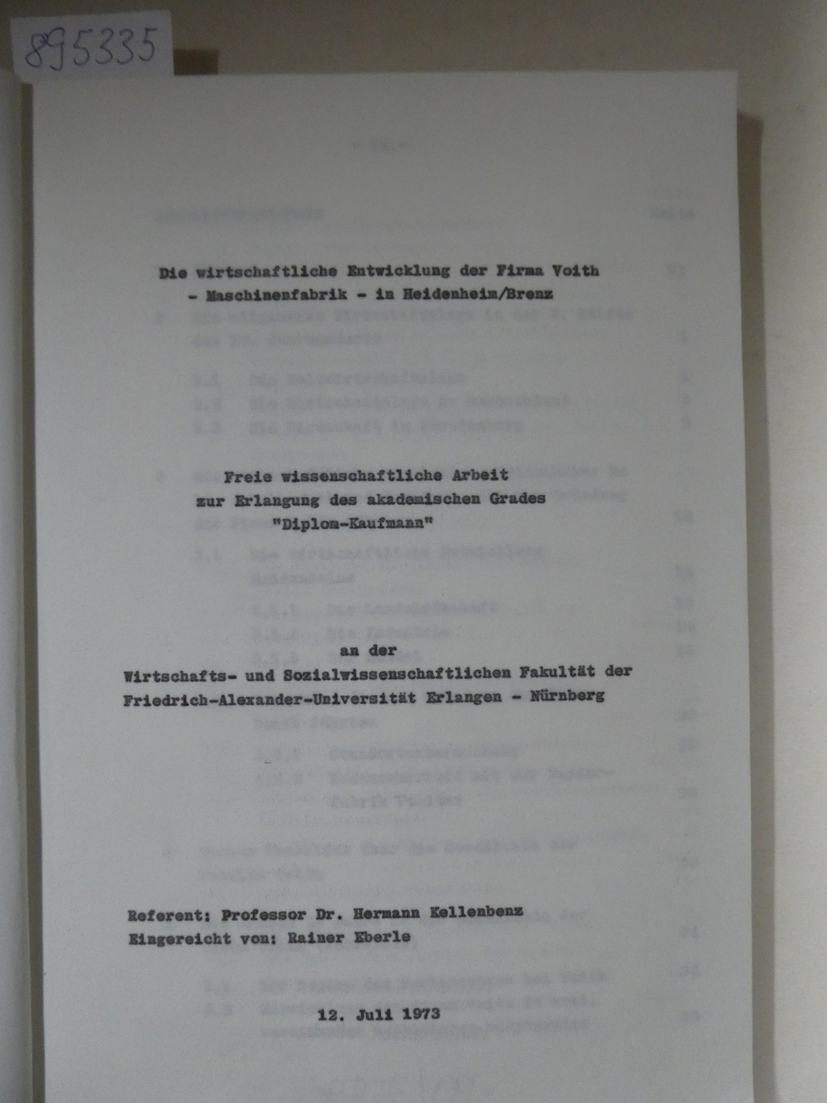 Die wirtschaftliche Entwicklung der Firma Voith – Maschinenfabrik – in Heidenhei