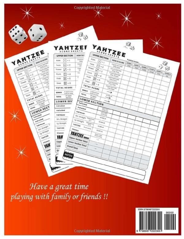 Yatzee Score Pads: Large Print Score Book with Size 8.5 x 11 inches for…