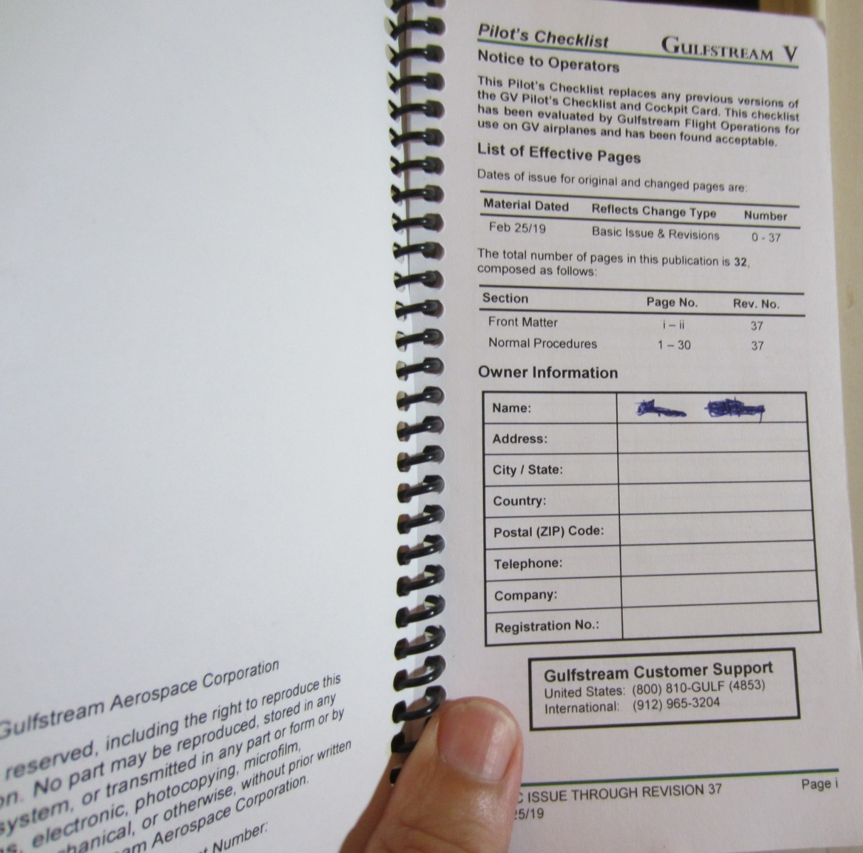 GULFSTREAM GV PILOT’S CHECKLIST AS PICTURED 2019 30 PAGES