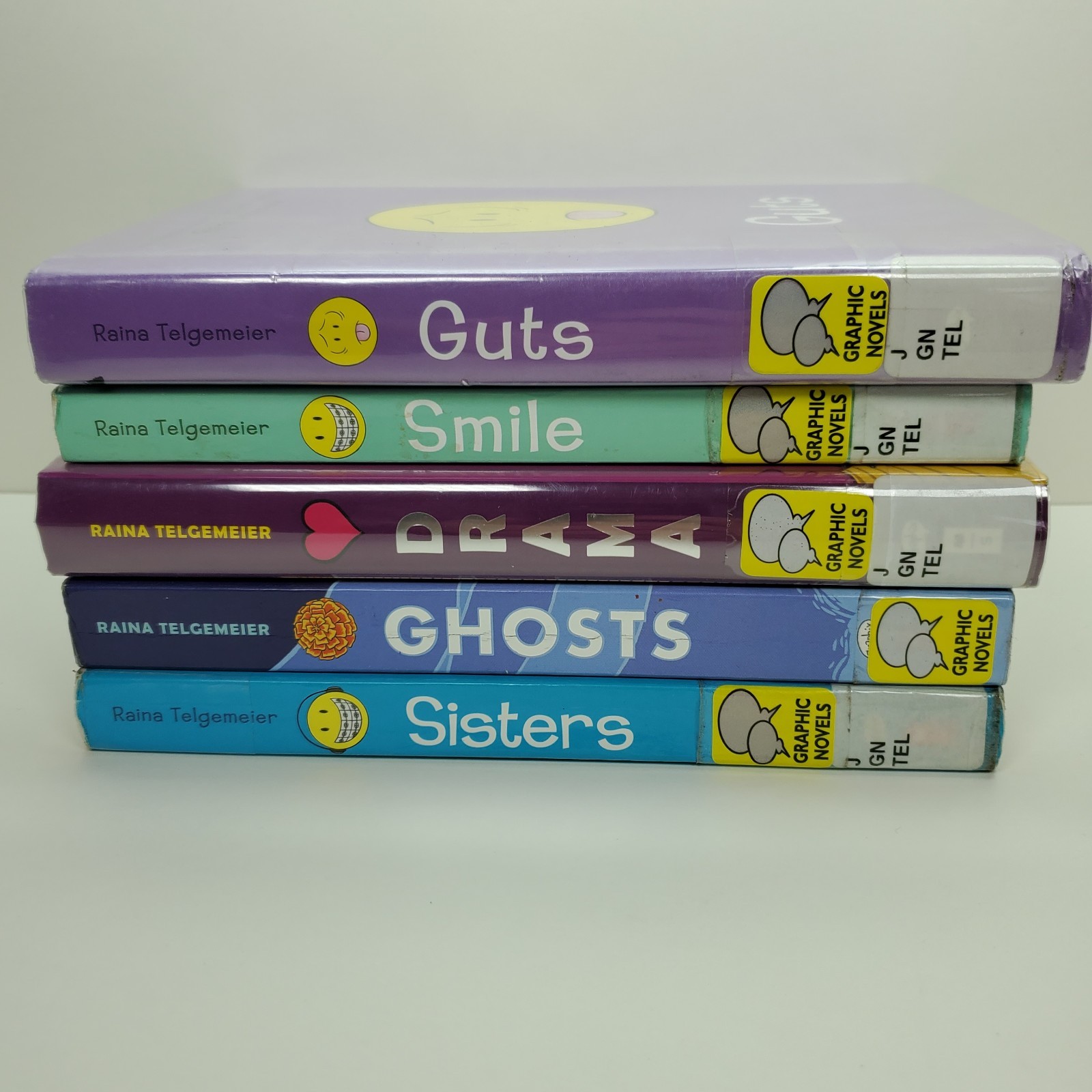 5 RAINA TELGEMEIER Graphic Novels ~ GUTS ~ SMILE ~ GHOSTS ~ SISTERS ~ DRAMA