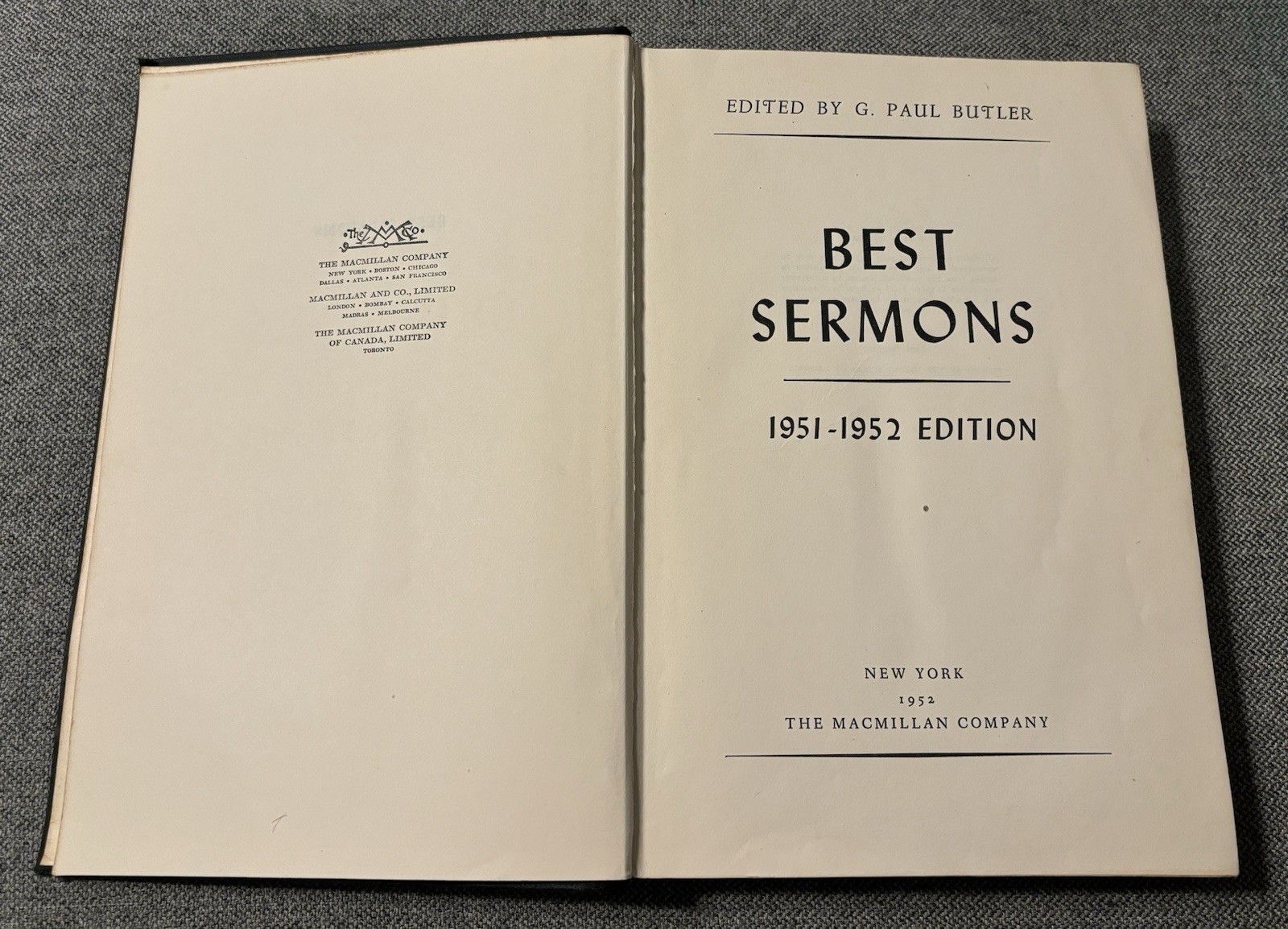 Best Sermons by Butler, G. Paul 1951-1952 New York Macmillan hardcover 348 Pages