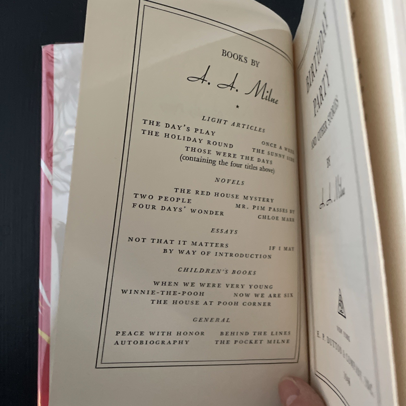 A.A. Milne BIRTHDAY PARTY AND OTHER STORIES E.P. Dutton 1948, 1st Ed. HC/DJ