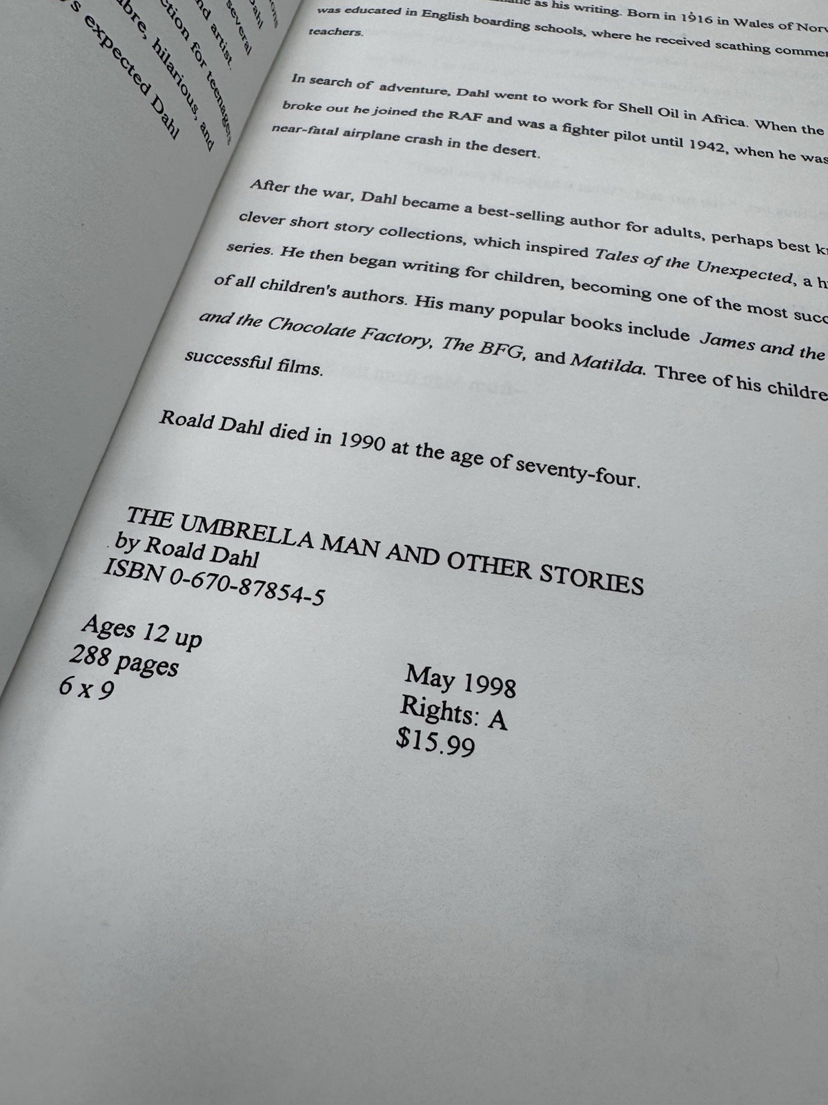 Roald Dahl Umbrella Man Advance Reading Copy ARC Viking Proof