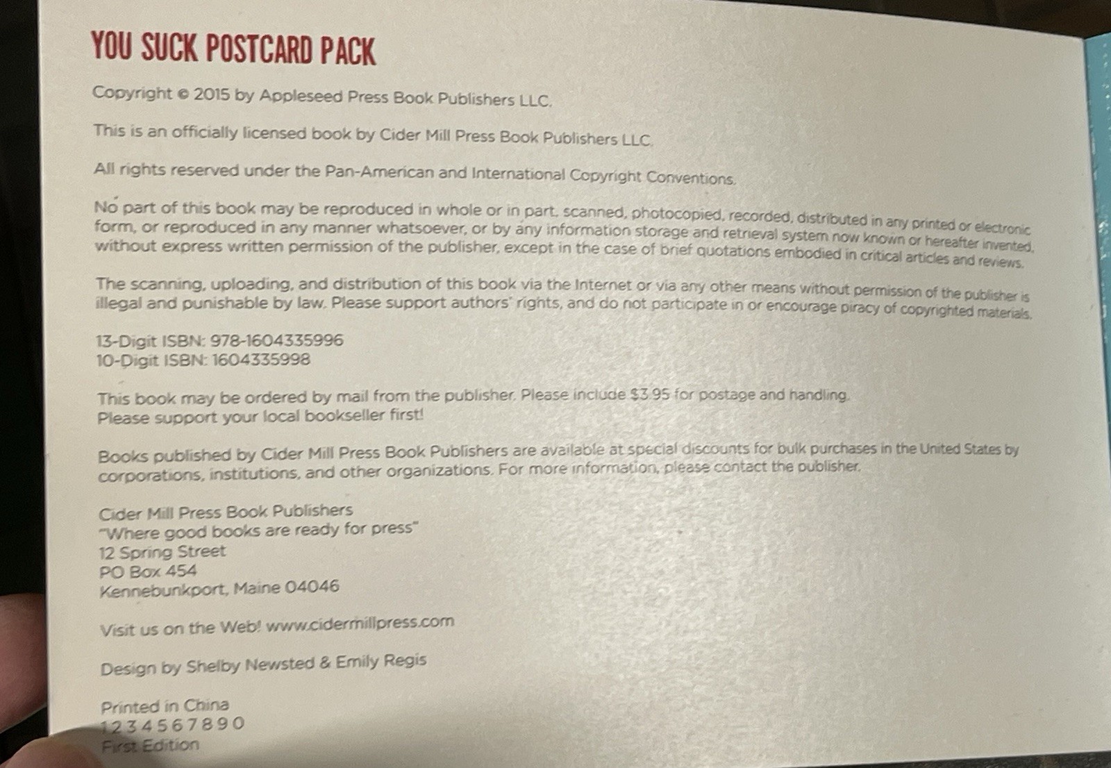 Book Of 30 “You Suck”, Adult PRANK Mail Postcards, FUNNY Joke Snarky Revenge