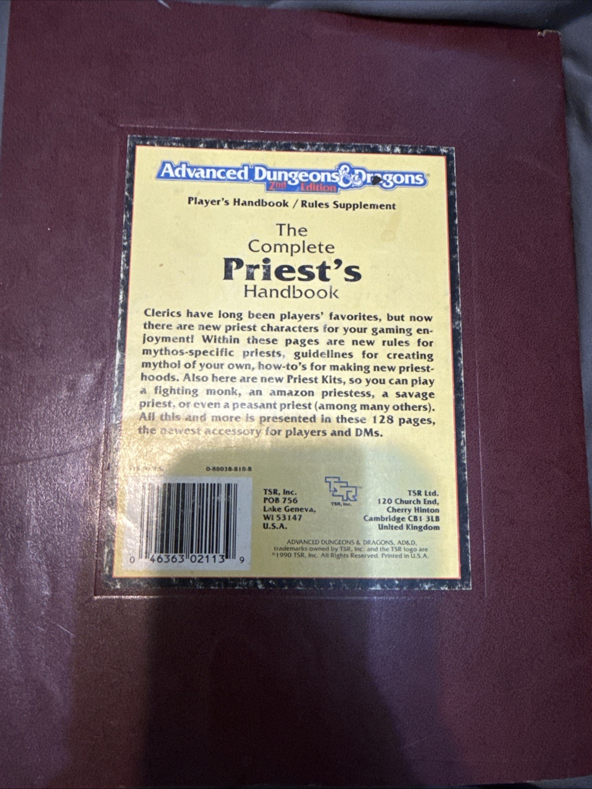 Advanced Dungeons & Dragons 2nd Ed Complete Priests Handbook 2113 SC RPG TSR