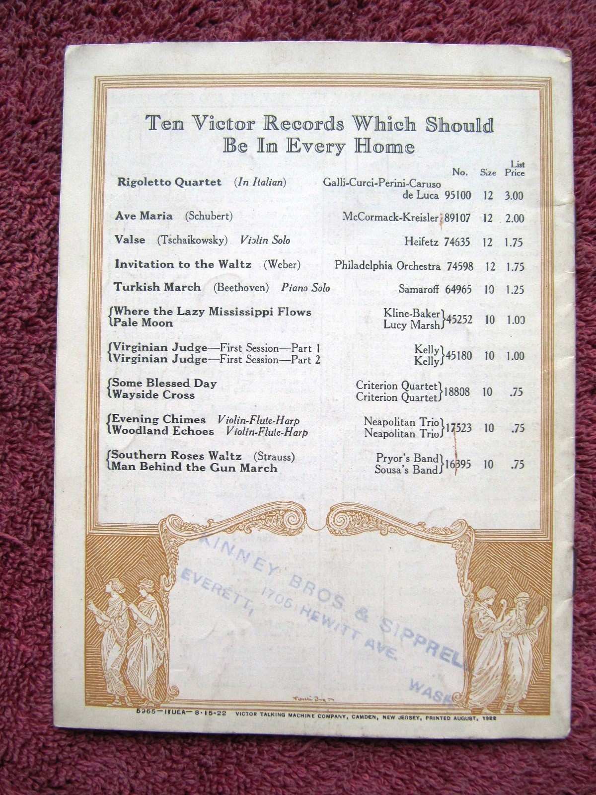 New VICTOR RECORDS Sep 1922 Ignace PADEREWSKI Piano Mengelberg Victrola CATALOG