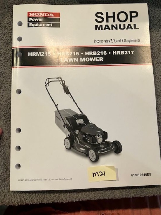 OEM HONDA HRM215 HRB215 HRB216 HRB217 ROTARY LAWN MOWER SERVICE MANUAL CW 1997