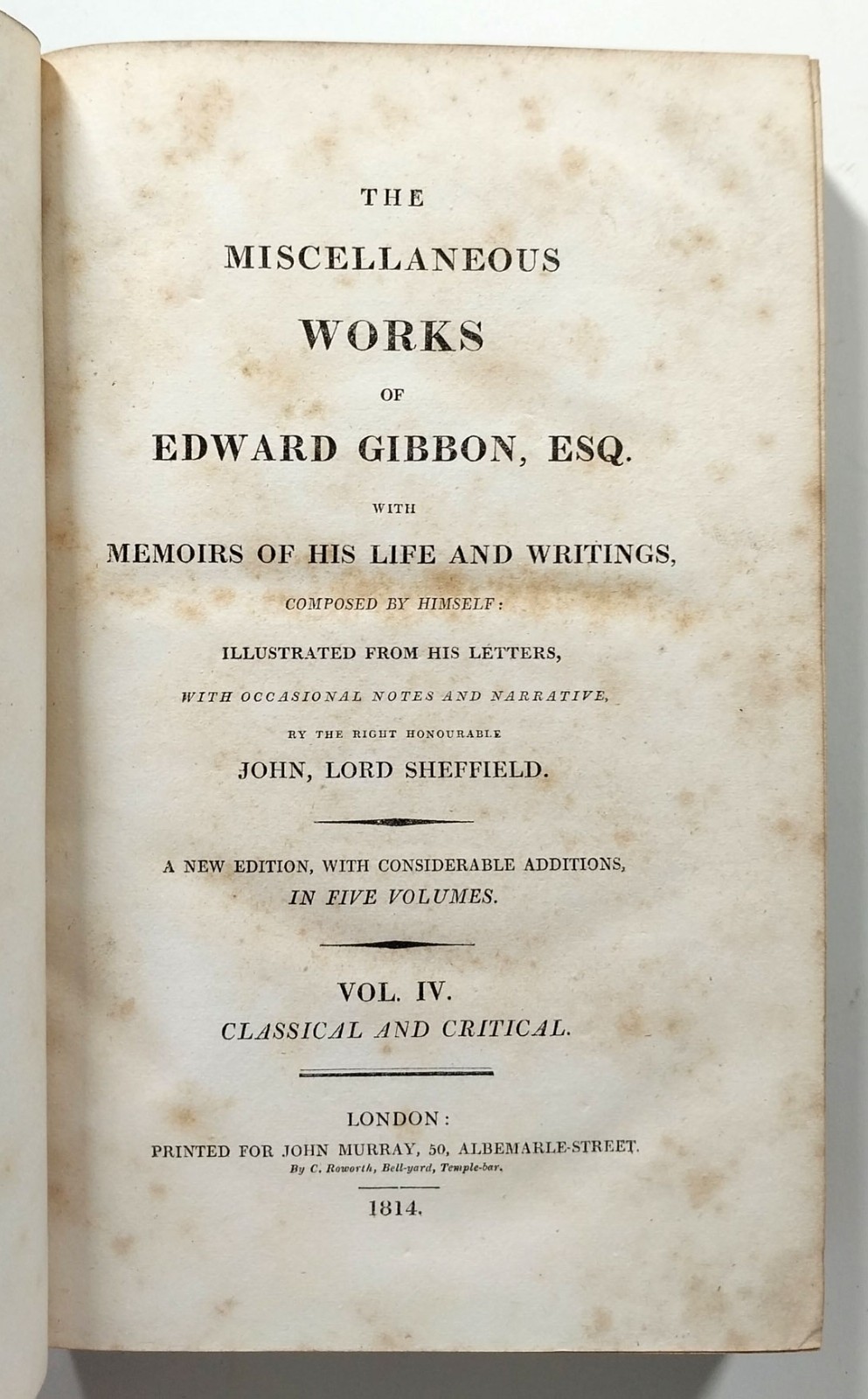 The Miscellaneous Works Of Edward Gibbon 2nd Edition 5 Volume Set 1814 Leather
