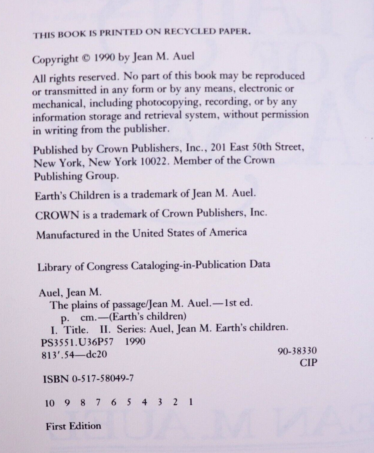 Earth’s Children Ser.: The Plains of Passage by Jean M. Auel (1990, Hardcover DJ