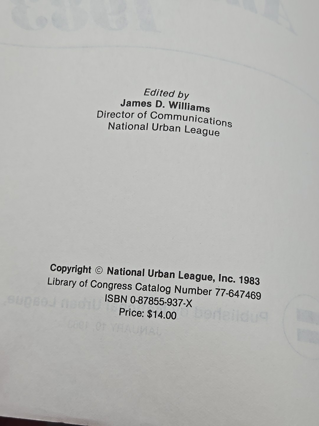 THE STATE OF BLACK AMERICA 1983: By National Urban League PB 390 Pages VHTF