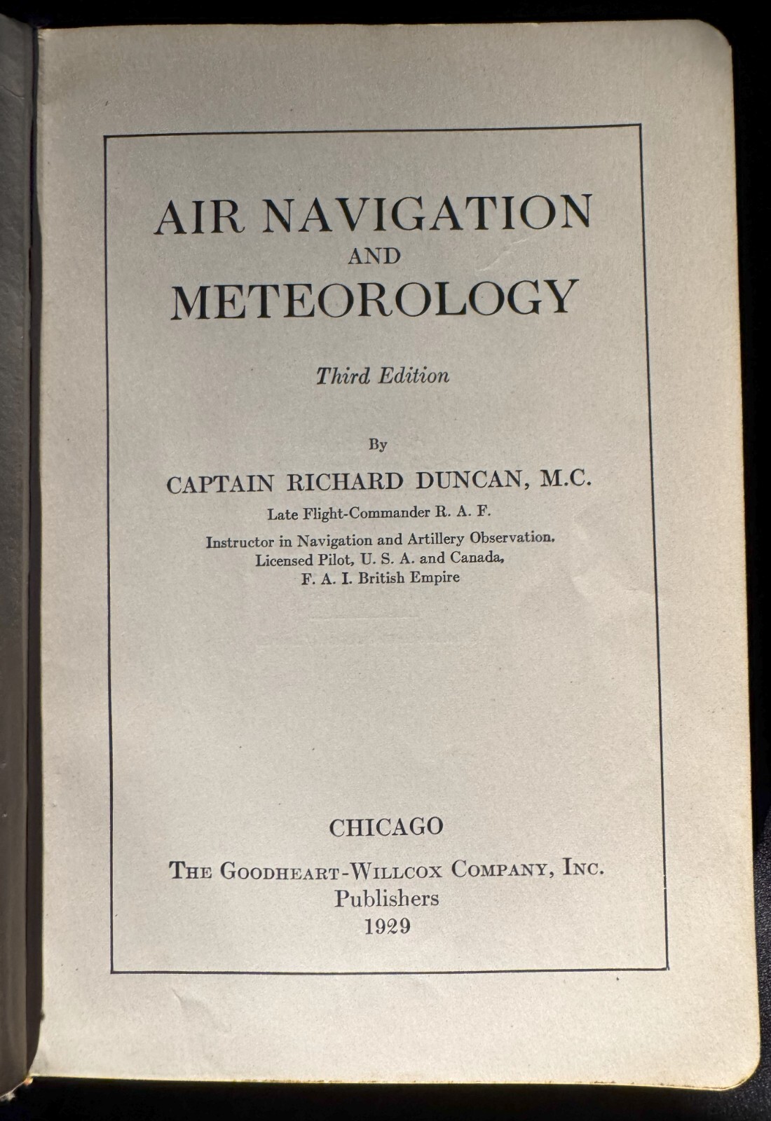 Air Navigation and Meteorology 1929 HC 3rd Ed w/Map Cpt Richard Duncan