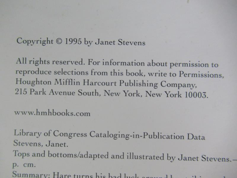Tops & Bottoms by Janet Stevens 1995 Hardcover Book with Dust Jacket
