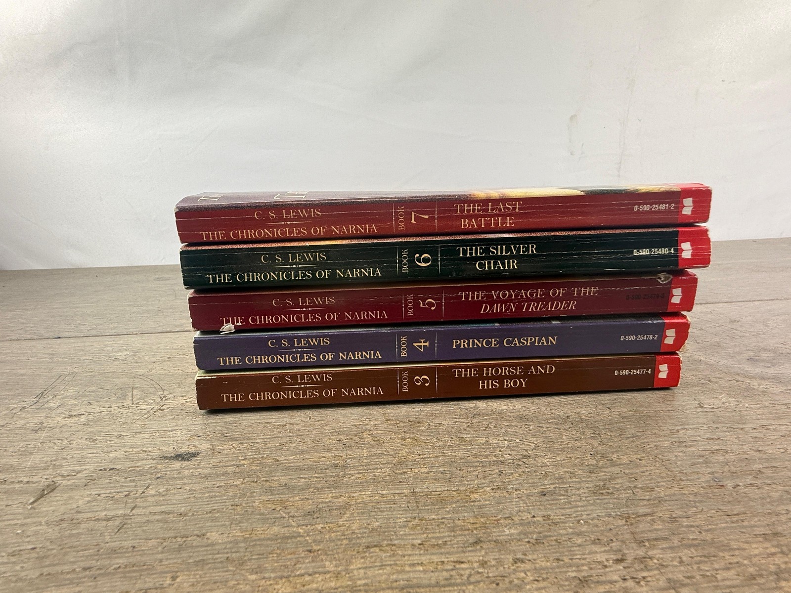 Chronicles Of Narnia C.S. Lewis Lot 5 Scholastic Paperback Books Set Multicolor