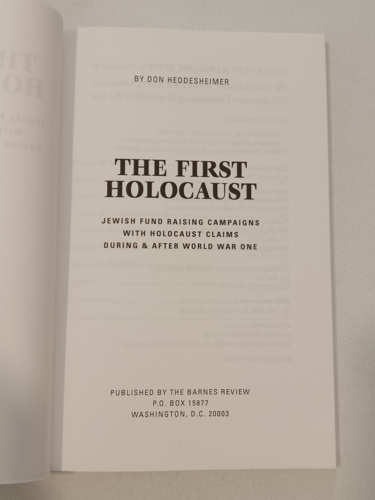 First Holocaust: Jewish Fund Raising Campaigns by Don Heddesheimer PB
