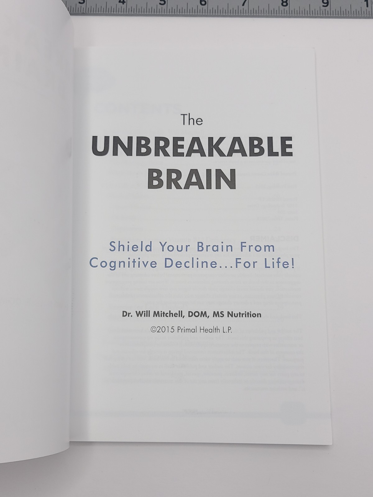 The Unbreakable Brain Will Mitchell Paperback Cognitive Health Book