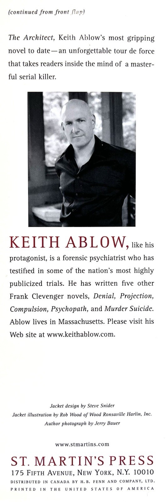 The Architect – Keith Ablow – FINE Hardcover First Edition, 1st Printing – 2005
