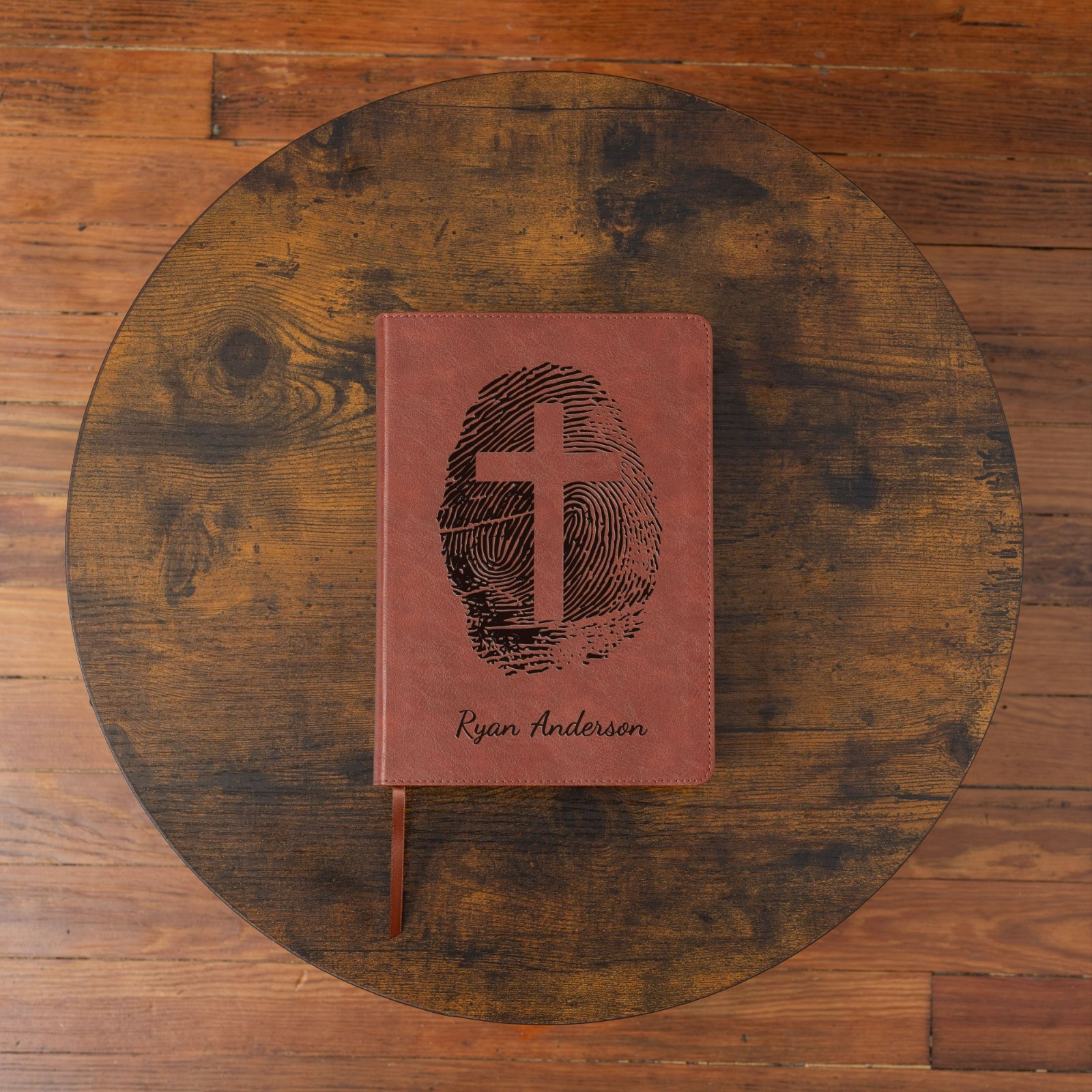 Personalized ESV Men’s Study Bible, Fingerprint & Cross Design, Name Engraved