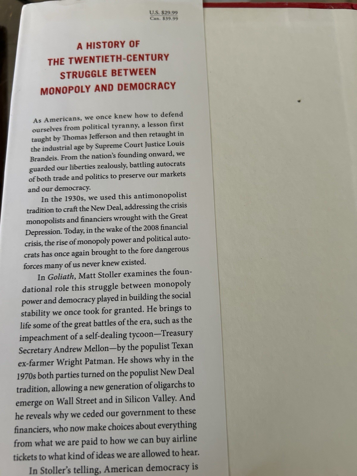 Goliath: The 100-Year War by Matt Stoller Hardcover Political Science History