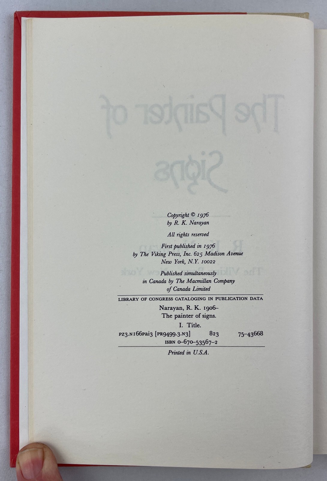 A Painter of Signs, R. K. Narayan, 1976, 1st Edition, Indian Literature, HCDJ
