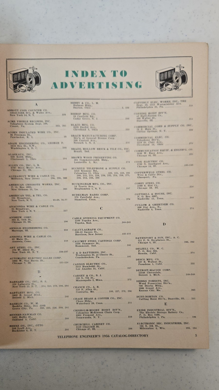 1956 Telephone Engineers Catalog – Directory of Industry Suppliers – 306 Pages