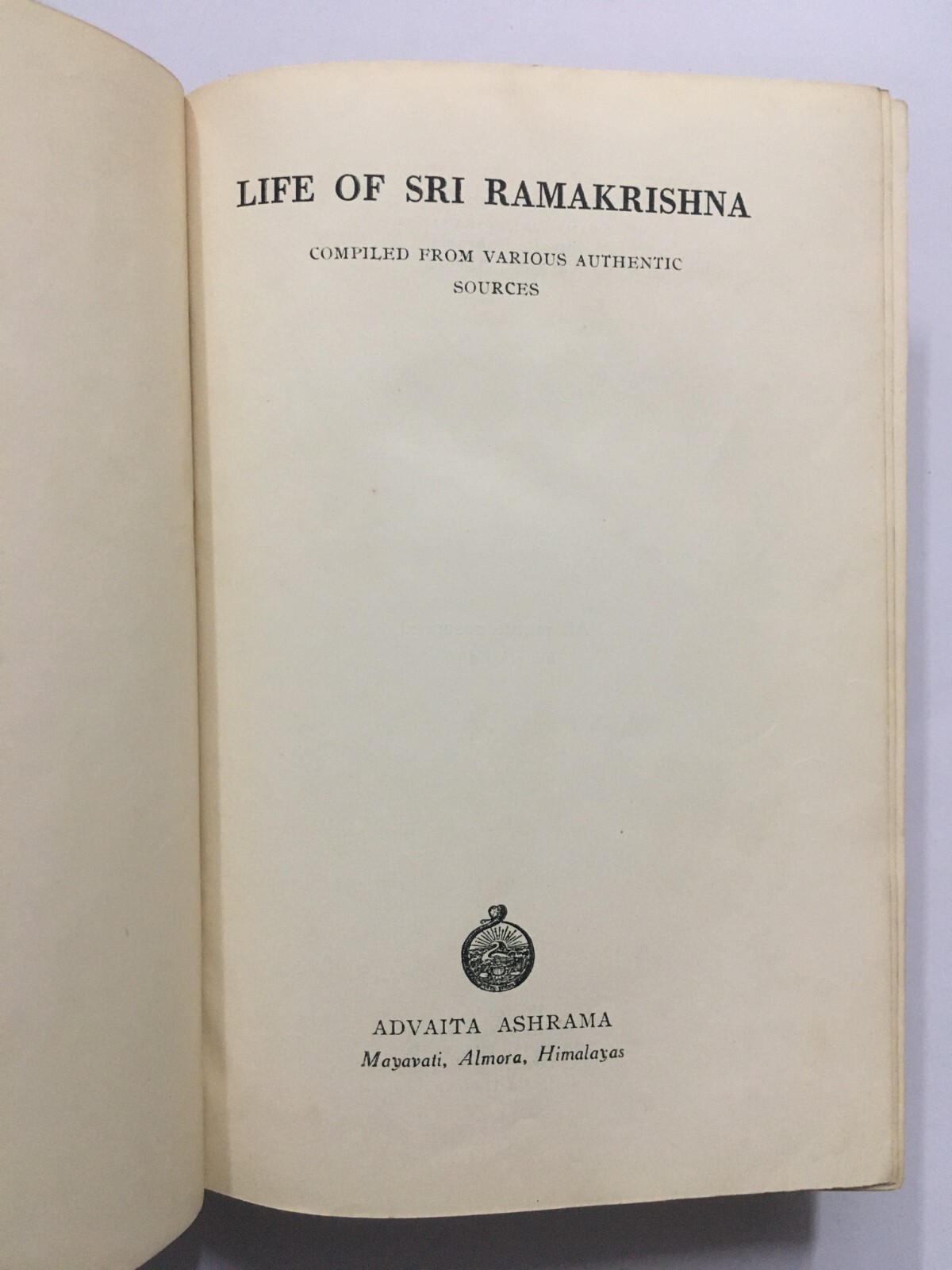 Life Of Sri Ramakrishna. Compiled From Various Authentic Sources. 1942. 617p. hb