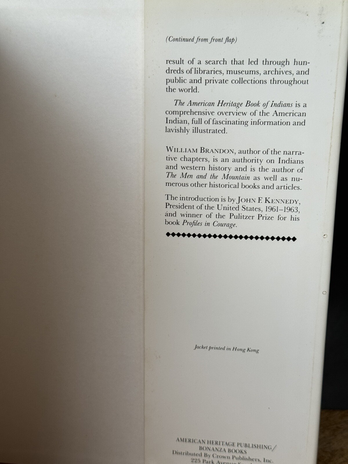 THE AMERICAN HERITAGE BOOK OF INDIANS 1961 HC/DJ Intro by JFK 424 pages