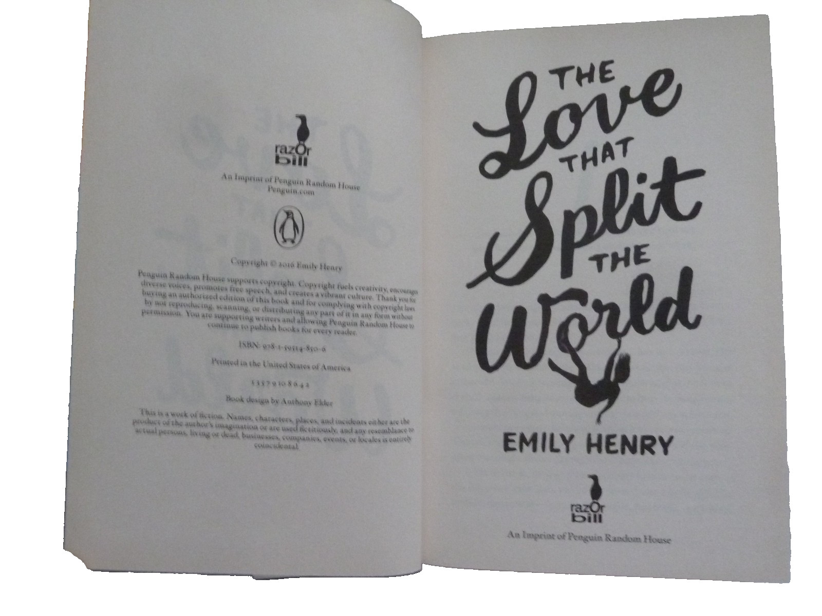 Emily Henry: The Love that Split the World. HB/DJ, 2016 1st/1st