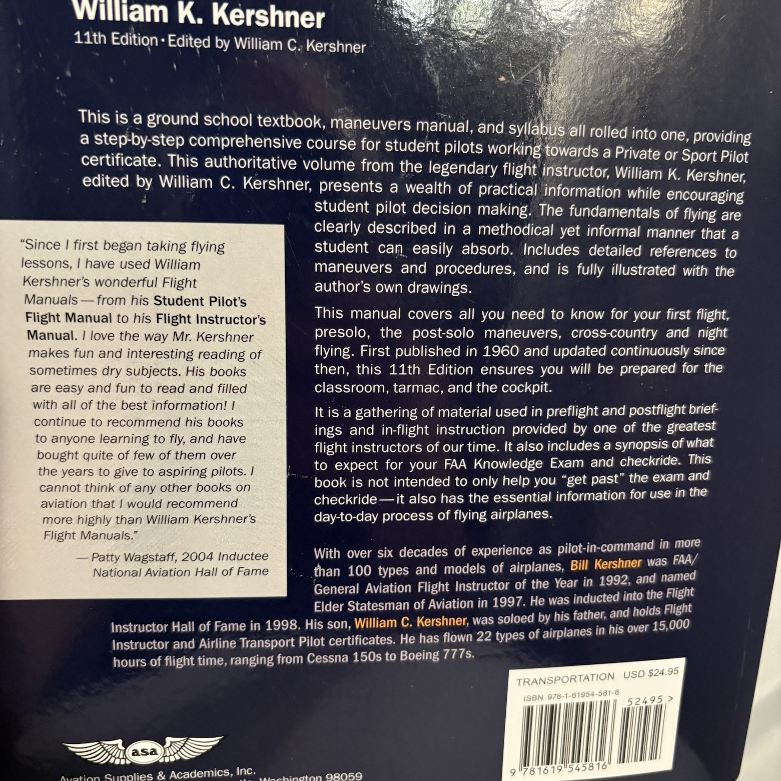 Asa Student Pilots Flight Manual 11th Kershner Private Sport Textbook Plane