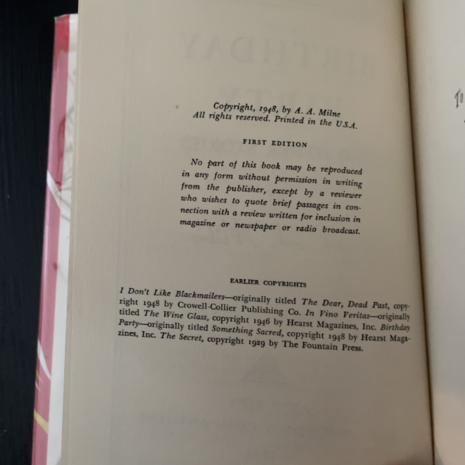 A.A. Milne BIRTHDAY PARTY AND OTHER STORIES E.P. Dutton 1948, 1st Ed. HC/DJ