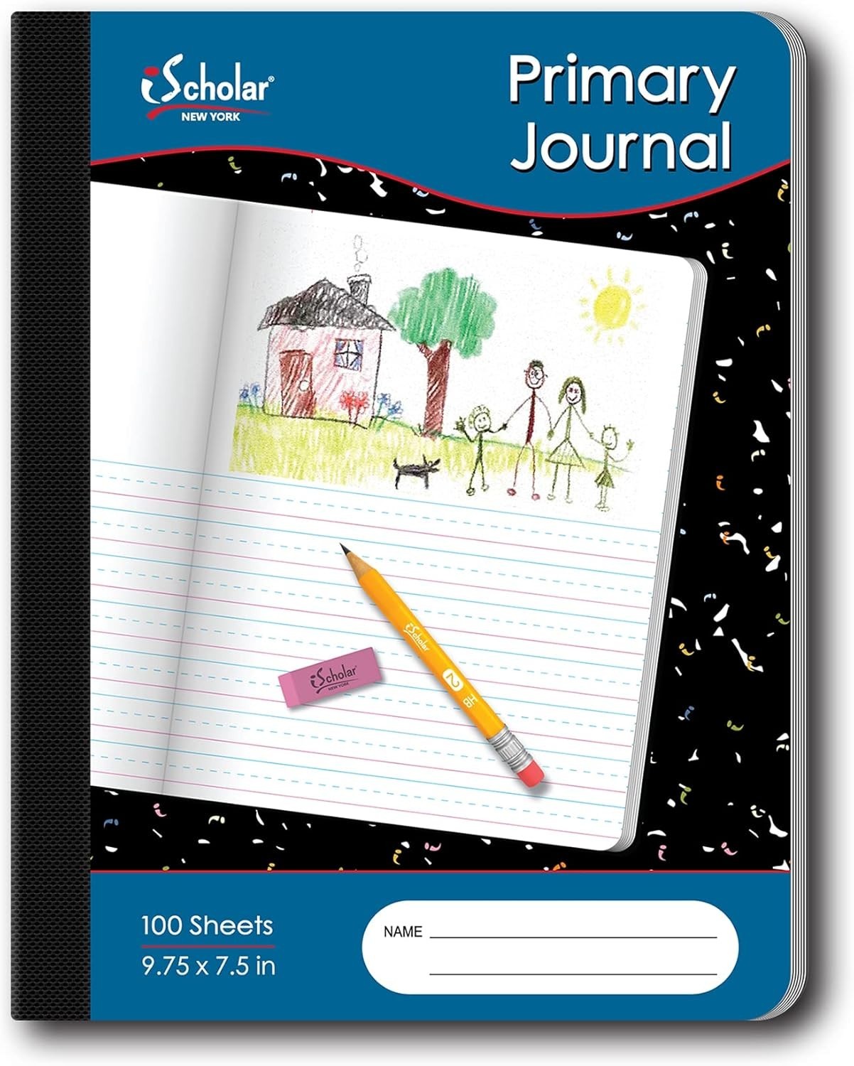 Versatile Black Marble Composition Book – 100 Sheets, Unruled Top, 9.75 x 7.5 In