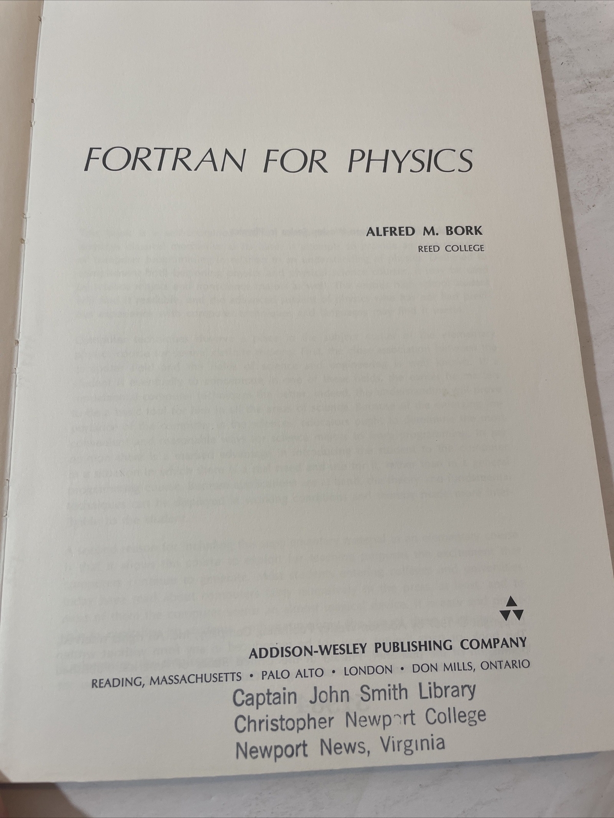FORTRAN for Physics Alfred M. York Reed College 1967 Addison-Wesley Publishing