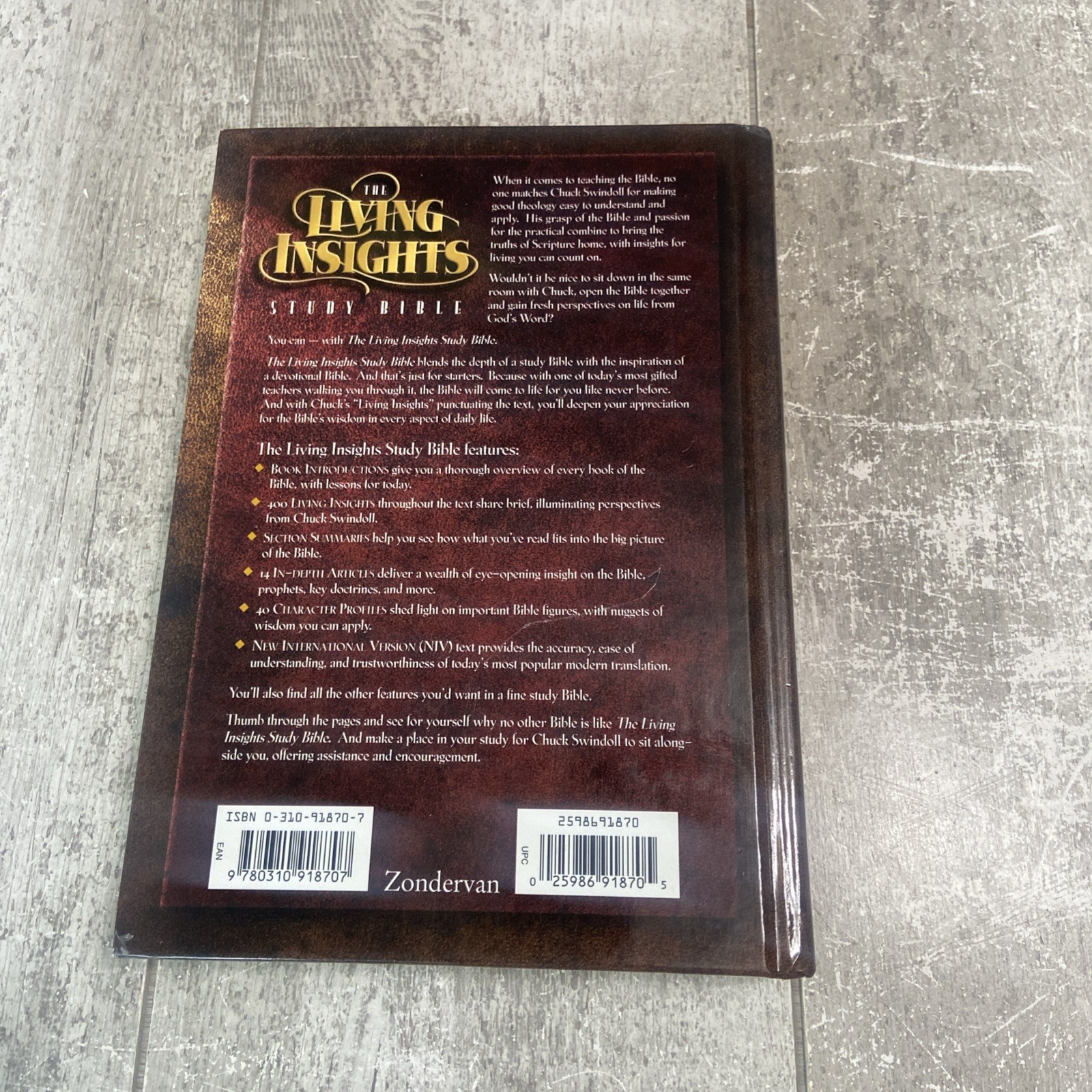 The Living Insights Study Bible NIV By Charles R Swindoll (1996) HC